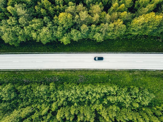 An aerial view of a car