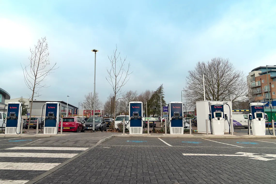 A charging hub of Osprey electric car charging stations