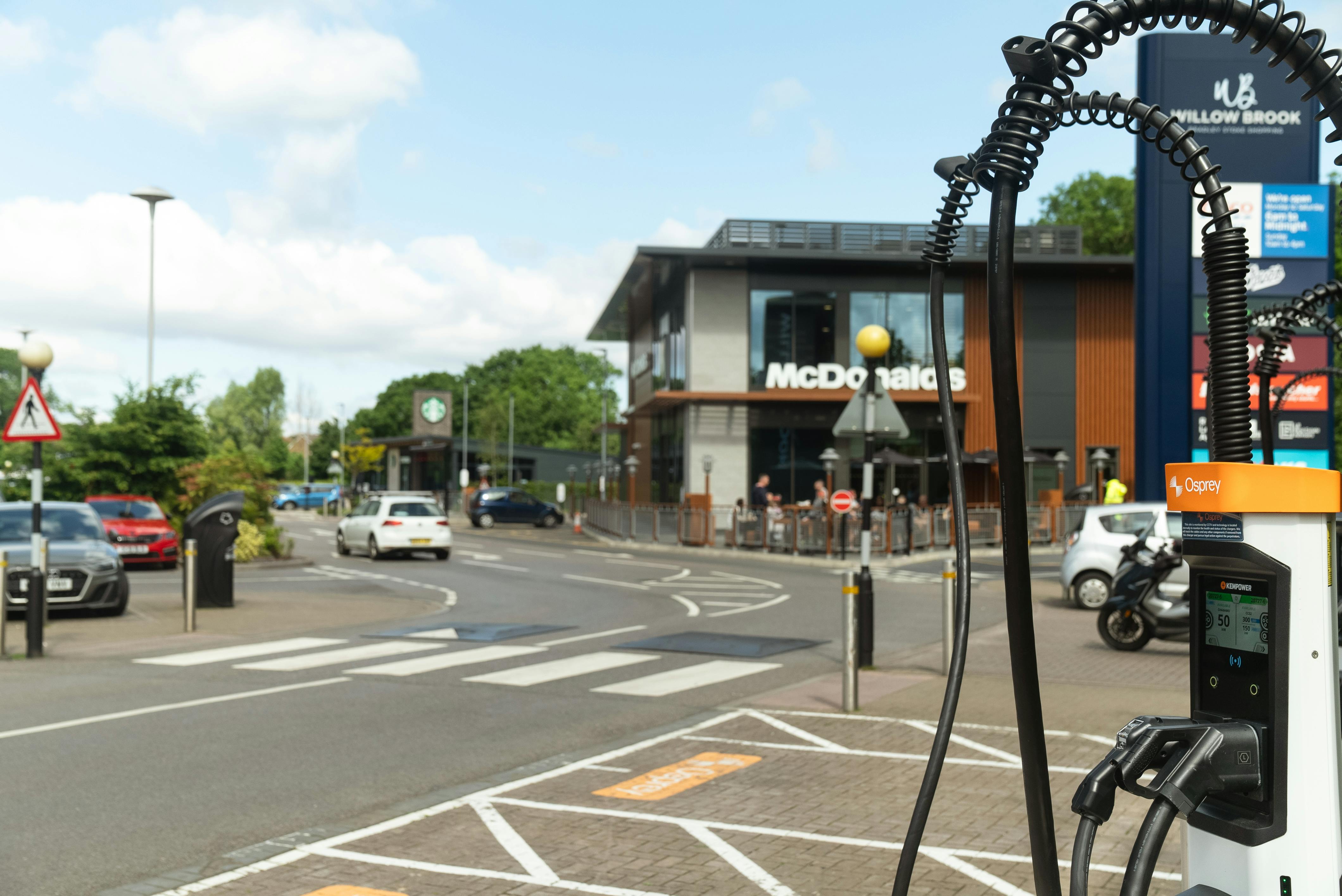 Osprey ultra-rapid charge point with McDonald's in background