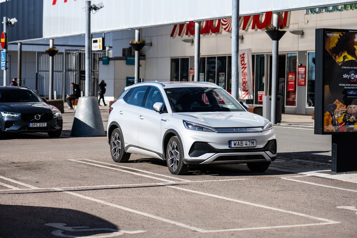 White 2022 BYD Atto 3 electric SUV at a parking lot