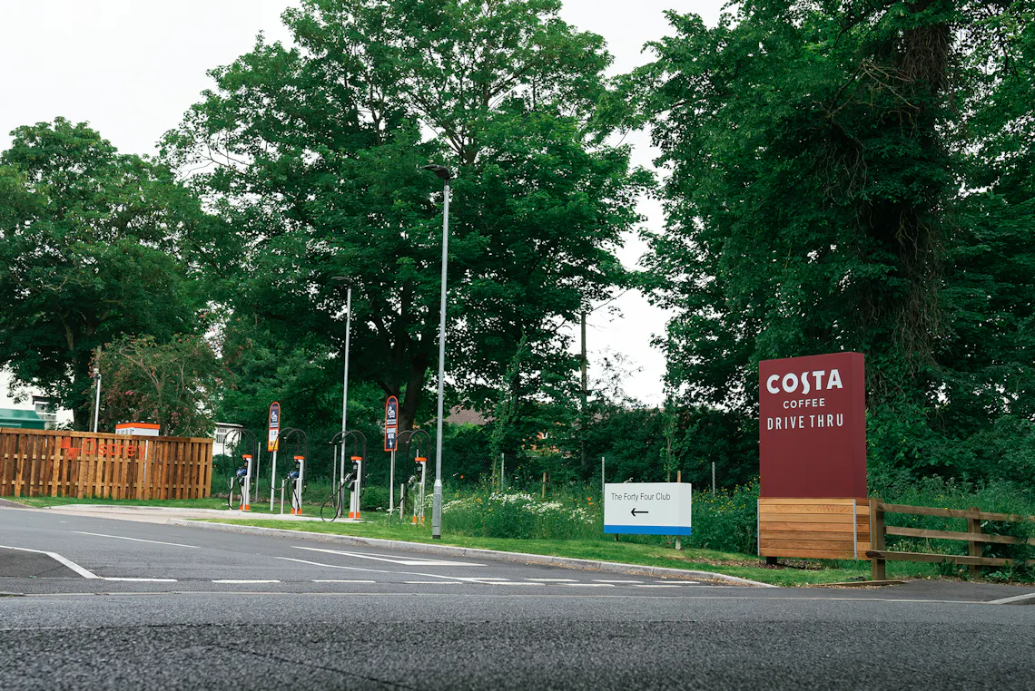 An Osprey electric vehicle charging station with four 150kW ultra-rapid charging points