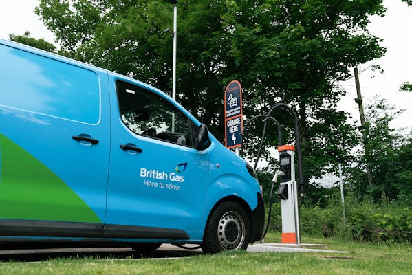 A British Gas van plugged in to an Osprey electric vehicle charging station