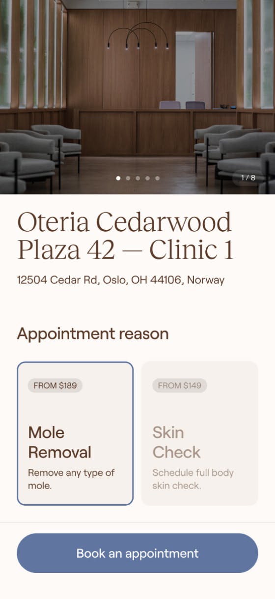 Choosing an appointment place on the App
