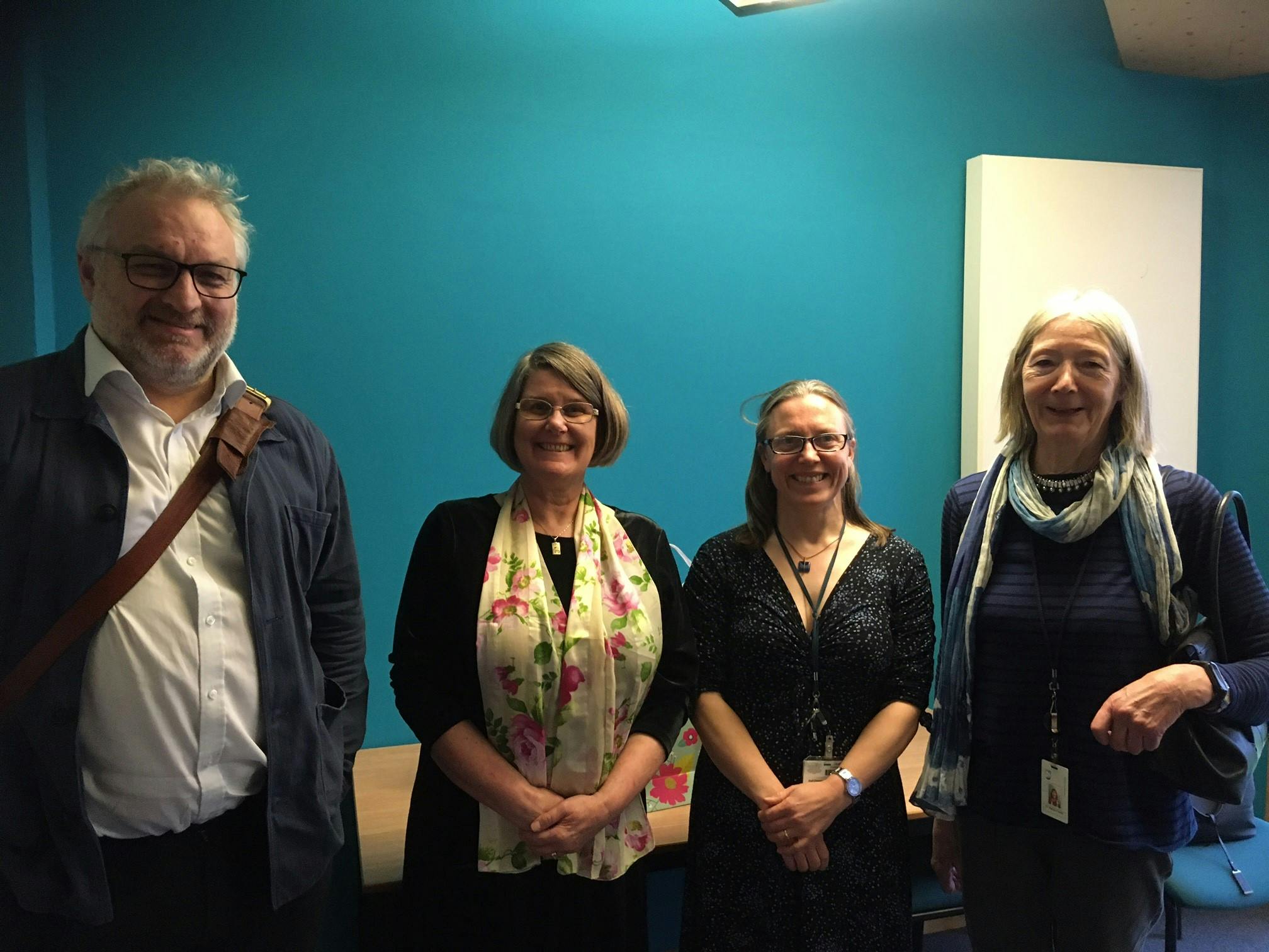 Image of Lesley Boyd with her PhD examiners [Left to Right - Phil Wood, External Examiner, Lesley Boyd, Alison Fox, Internal Examiner, Maggie Preedy, Chair.