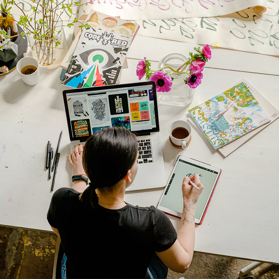 Student producing creative work