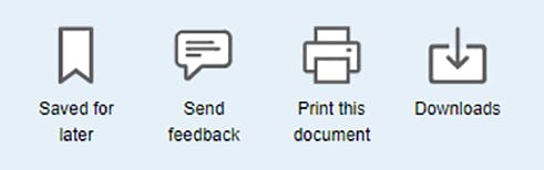 screenshot of the 'saved for later', 'send feedback', 'print this document' and 'downloads' links on a module study item