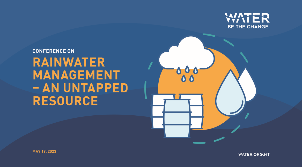 Rainwater falling from a cloud into a raintank