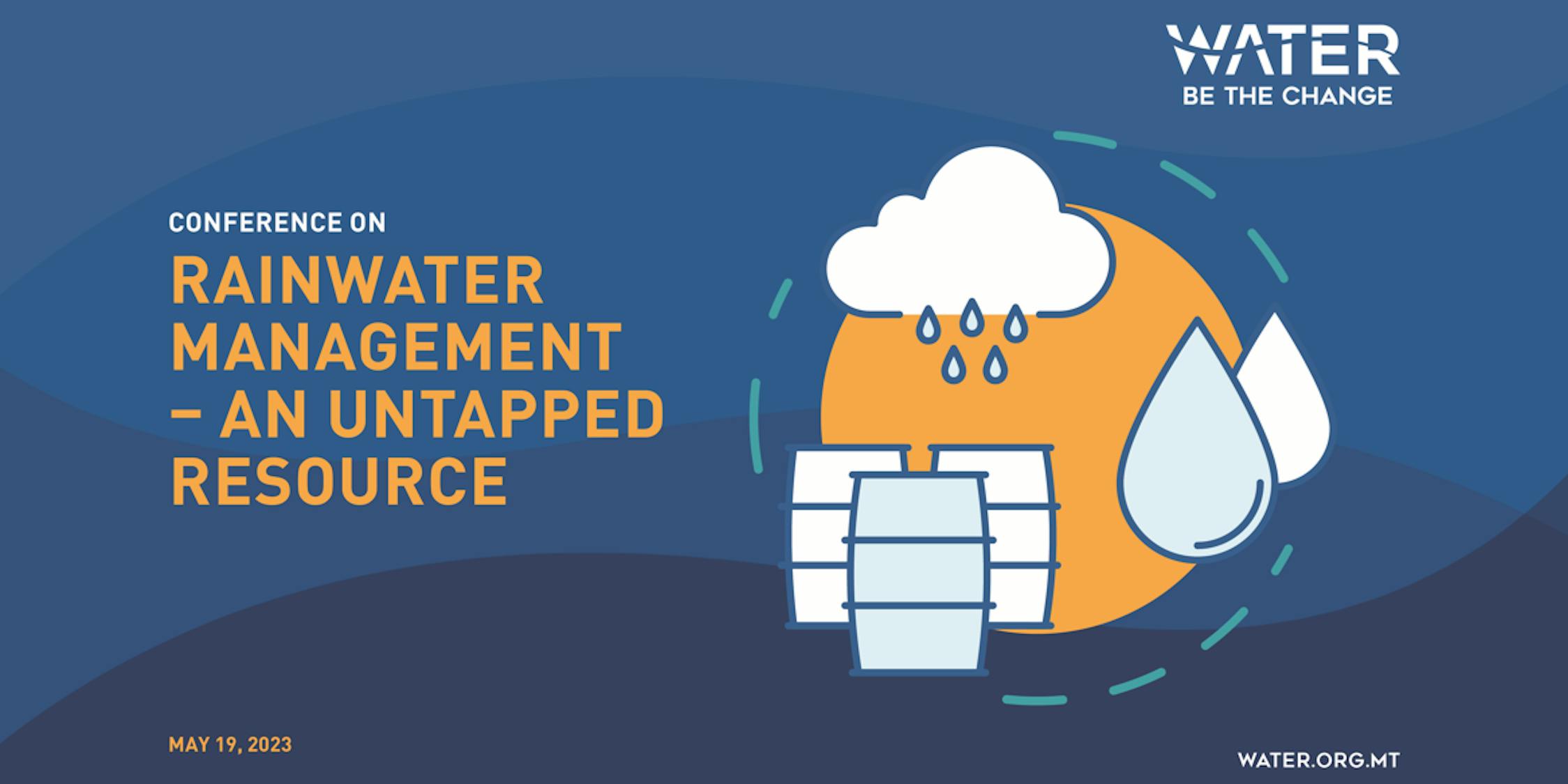 Rainwater falling from a cloud into a raintank