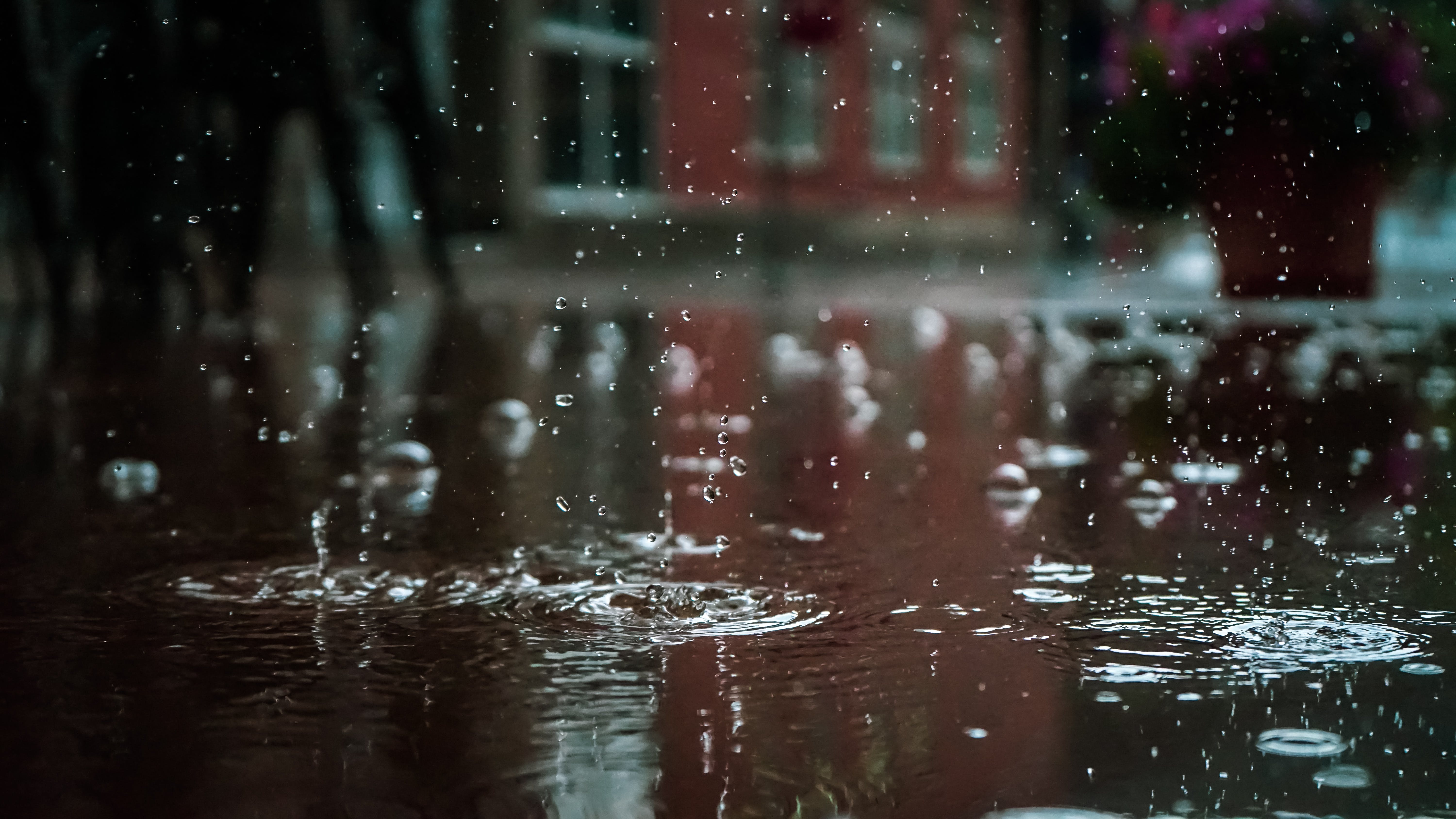 surface water on a road whilst raining 