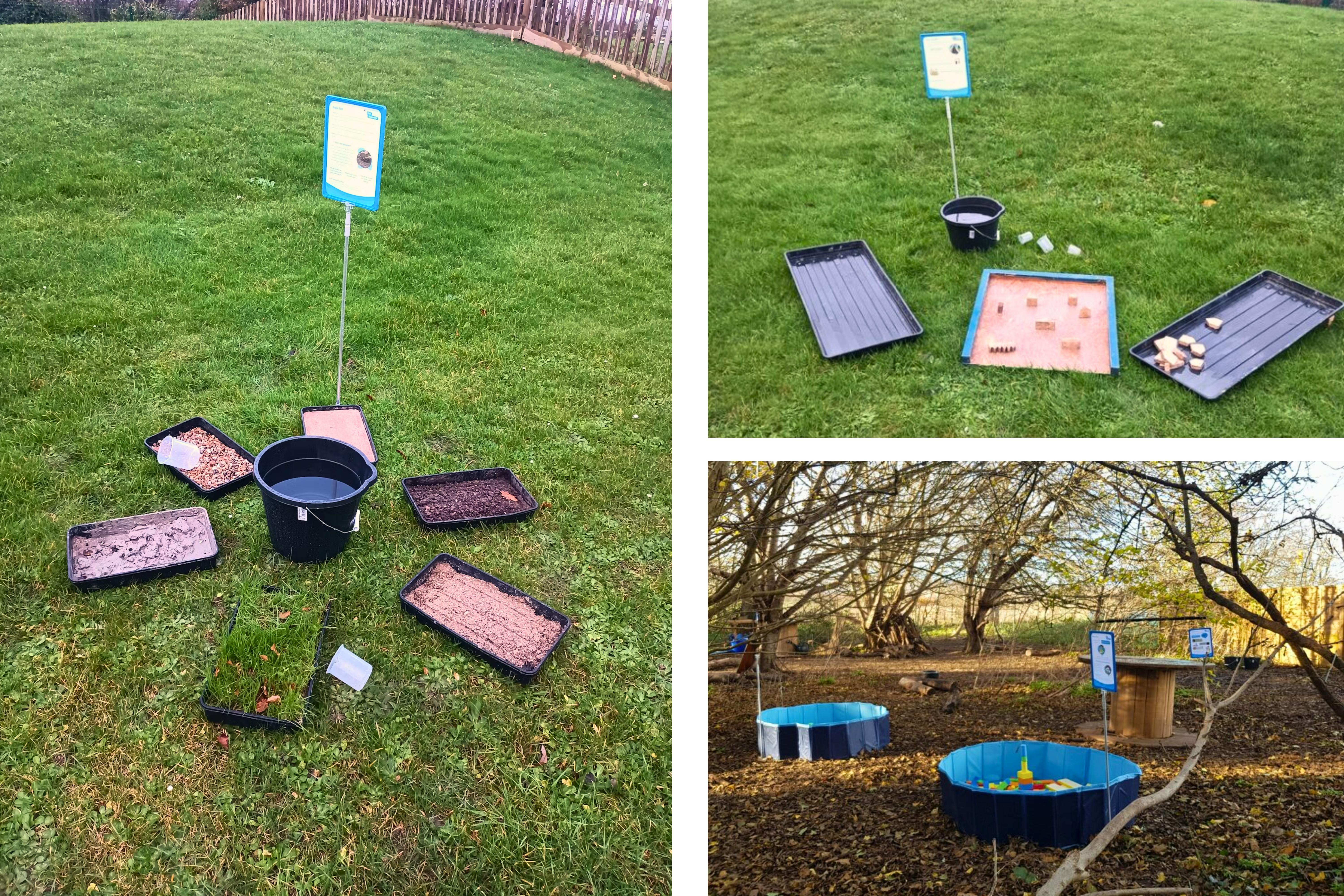 A collage of pictures showing the activities students explored to learn about managing rainwater.