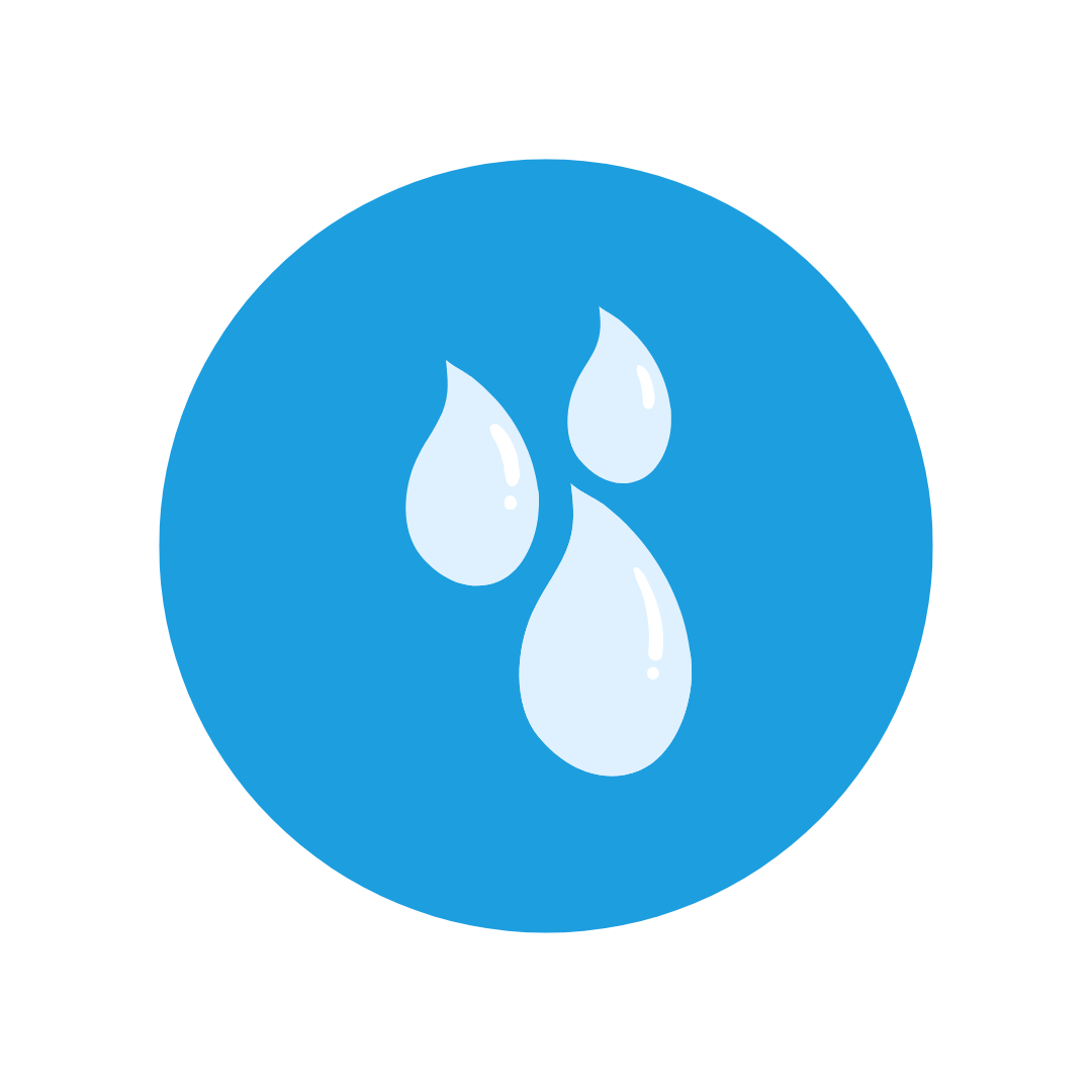 water droplets icon with blue circular background