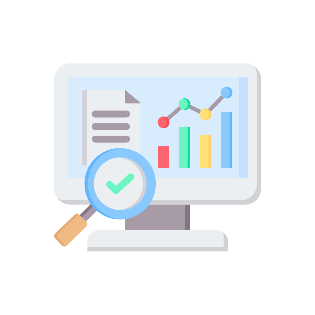 Icon of computer showing data in graphs