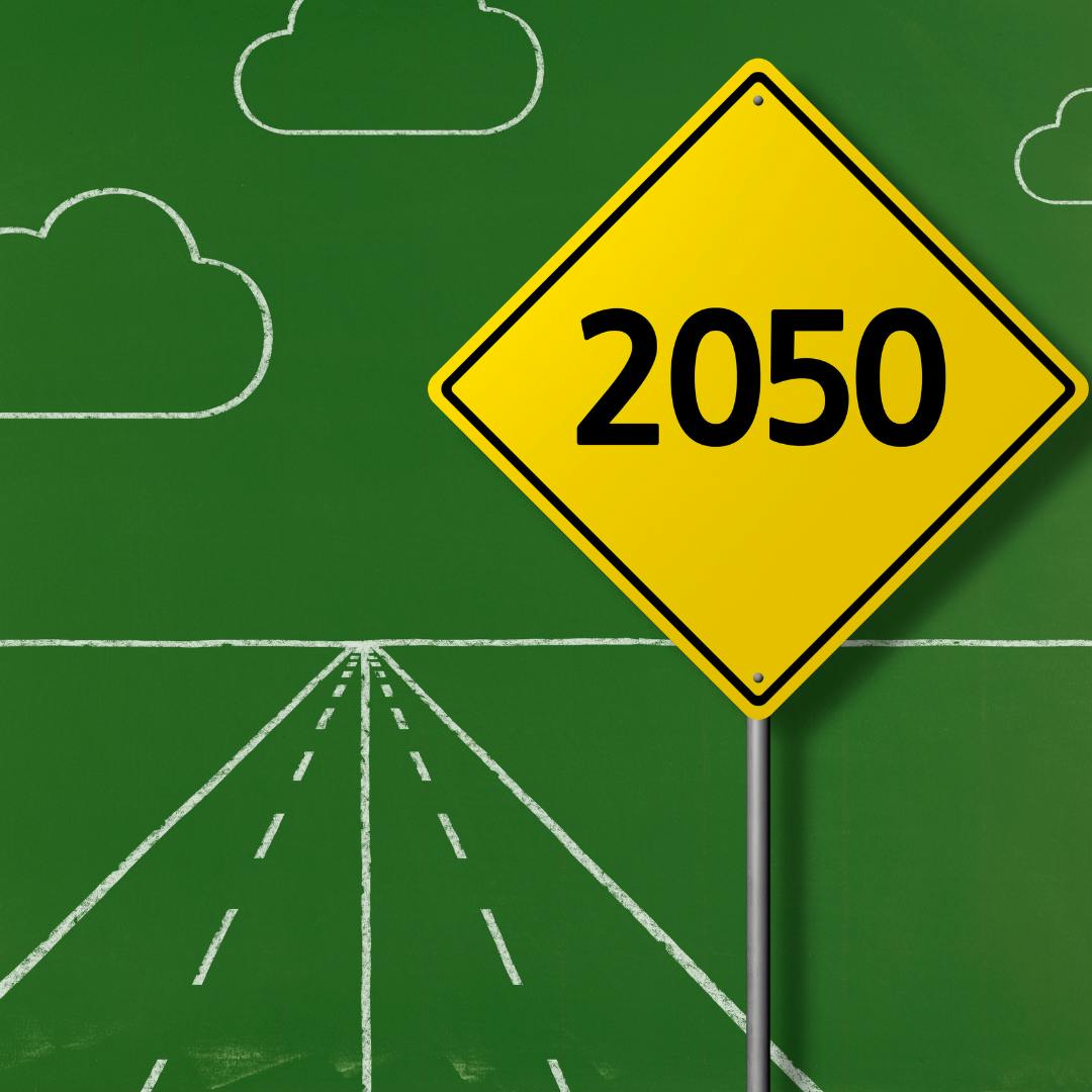 A yellow sign that says 2050