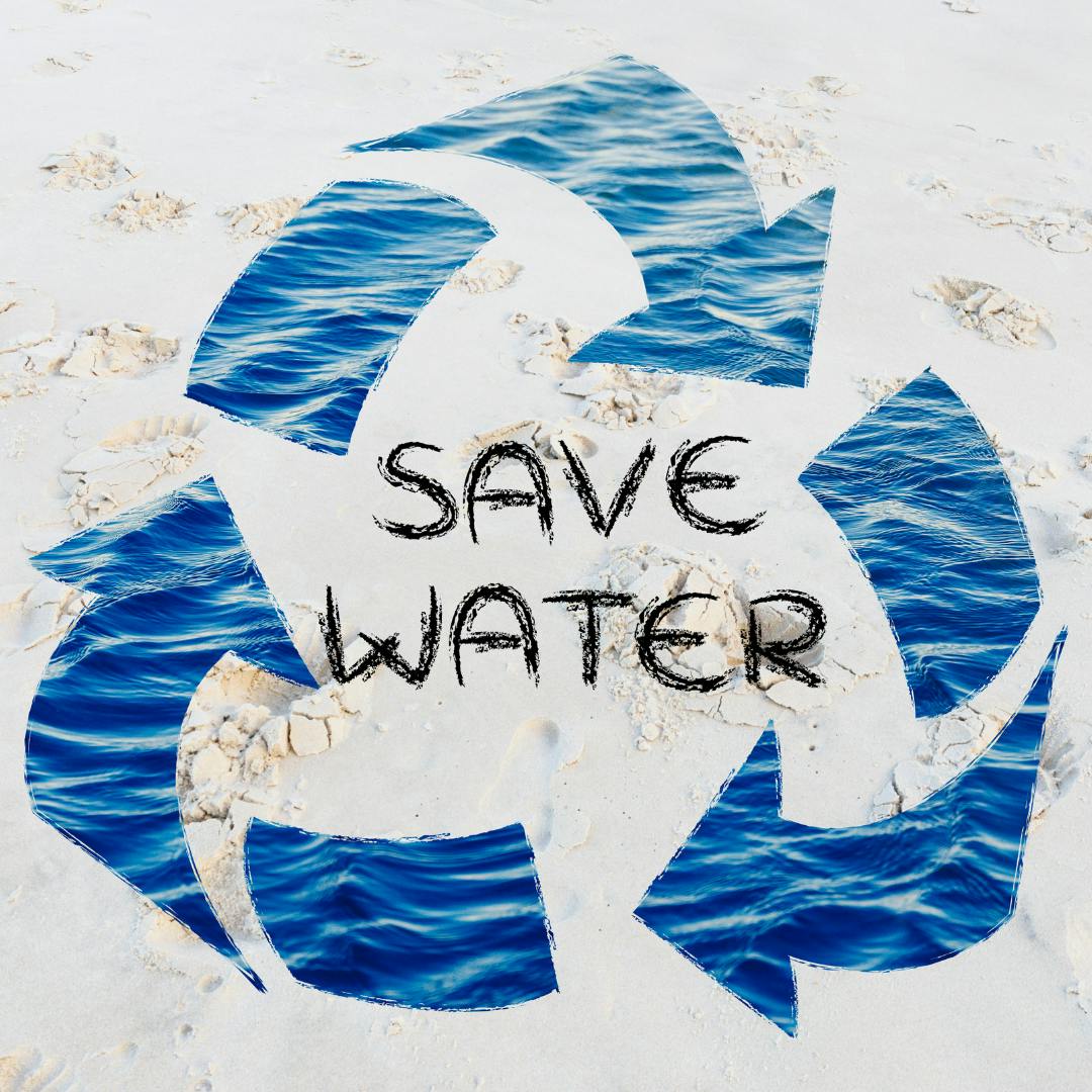 save water written within a blue recycle sign 