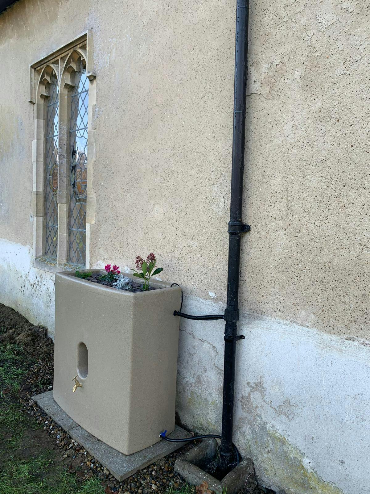 Rainwater Planter attached to church