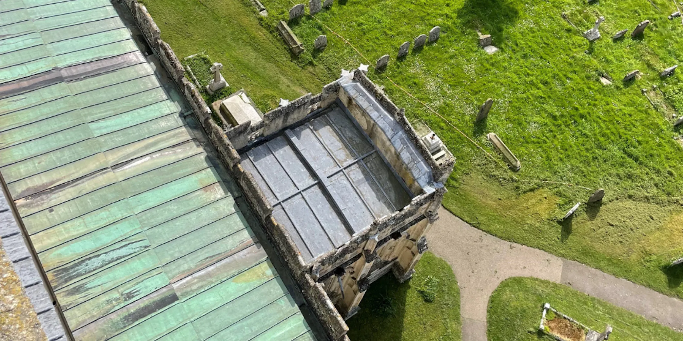 Aerial shot of a church in Suffolk