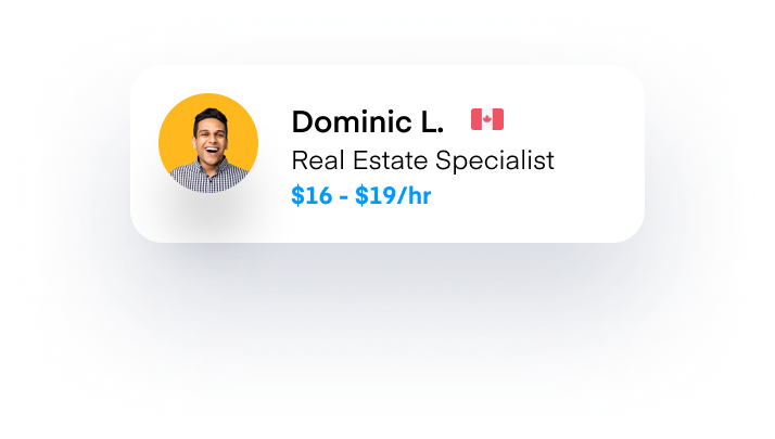 A contractor card for "Dominic L.," a Canadian "real estate specialist."