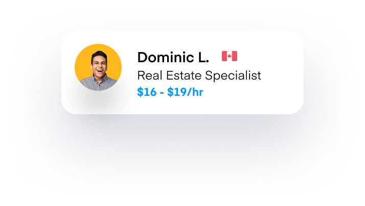 A contractor card for "Dominic L.," a Canadian "real estate specialist."