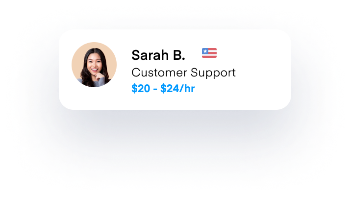 Contractor card for "Sarah B.," an American specializing in "customer support."