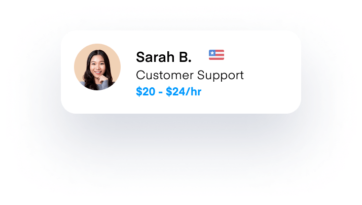Contractor card for "Sarah B.," an American specializing in "customer support."
