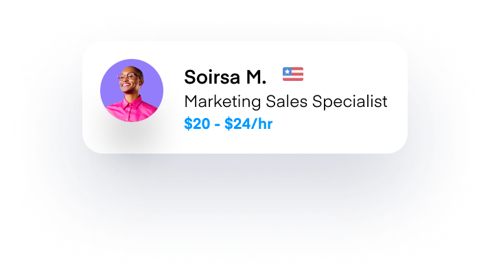 Contractor card for "Soirsa M.," an American "marketing sales specialist."