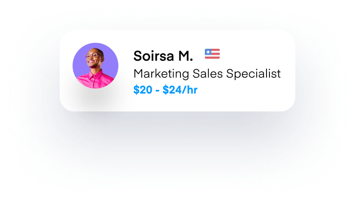Contractor card for "Soirsa M.," an American "marketing sales specialist."