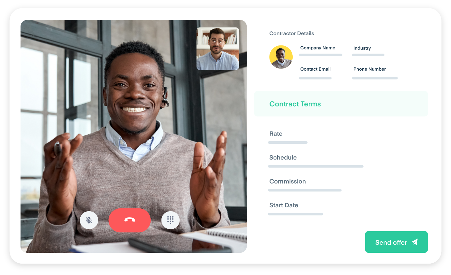 A live, online interview on Overpass with the "Contract Terms" next to it.