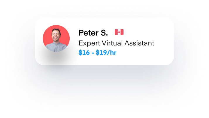 Contractor card for "Peter," a Canadian "expert virtual assistant."