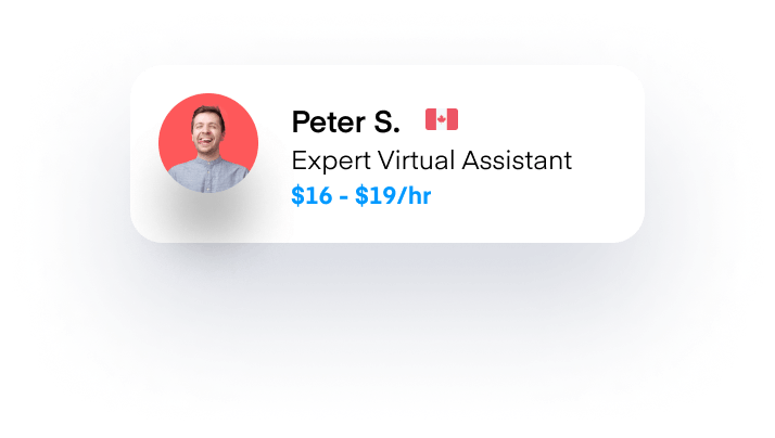 Contractor card for "Peter," a Canadian "expert virtual assistant."
