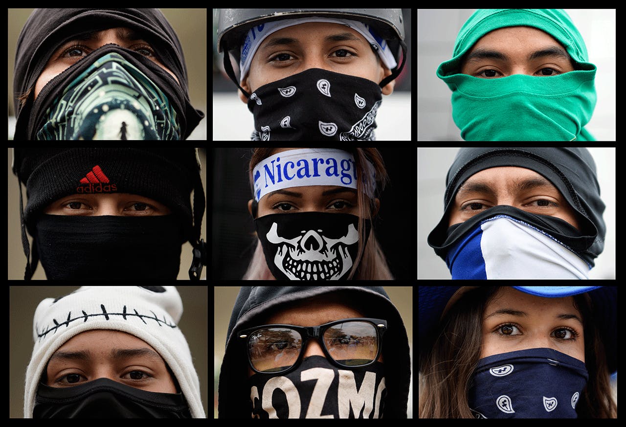 UNIVERSITY STUDENTS TAKING PART IN A
DEMONSTRATION DEMANDING THAT PRESIDENT DANIEL ORTEGA AND HIS POWERFUL VICE
PRESIDENT, WIFE ROSARIO MURILLO, RESIGN AND THAT THE GOVERNMENT KEEP A 6% BUDGET FOR UNIVERSITIES. IN MANAGUA, AUGUST 2, 2018.