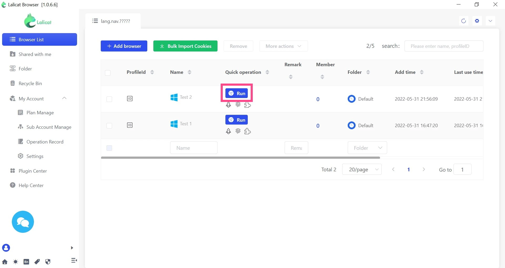 Launching the browser instance