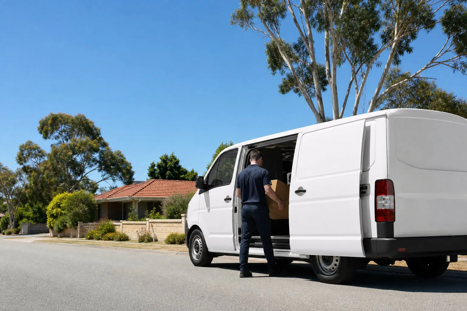 Courier van on a sunny suburban street in Perth