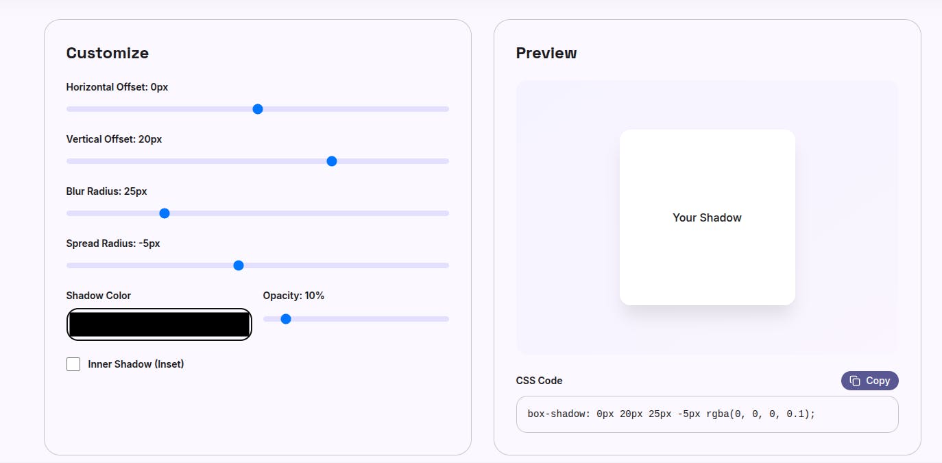a box shadow example in use