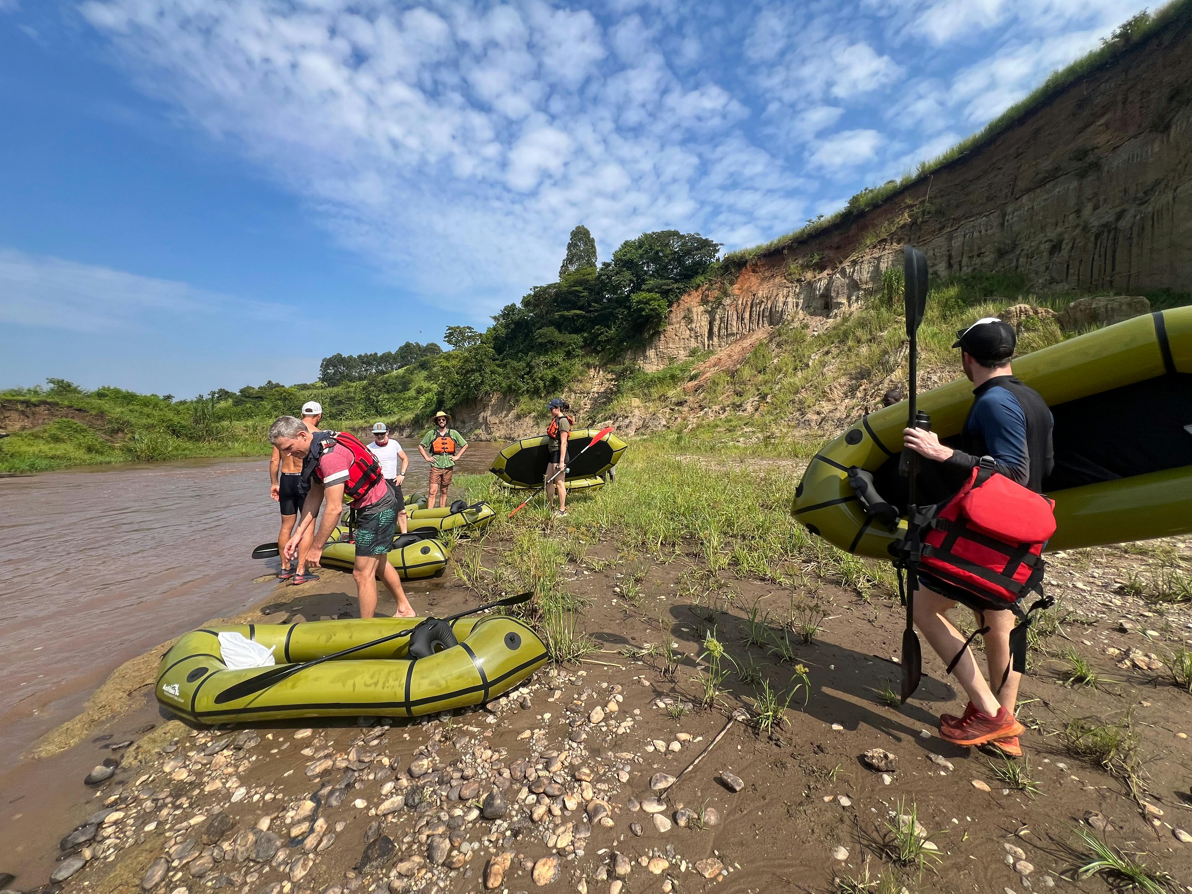Inflating the packrafts in Uganda!