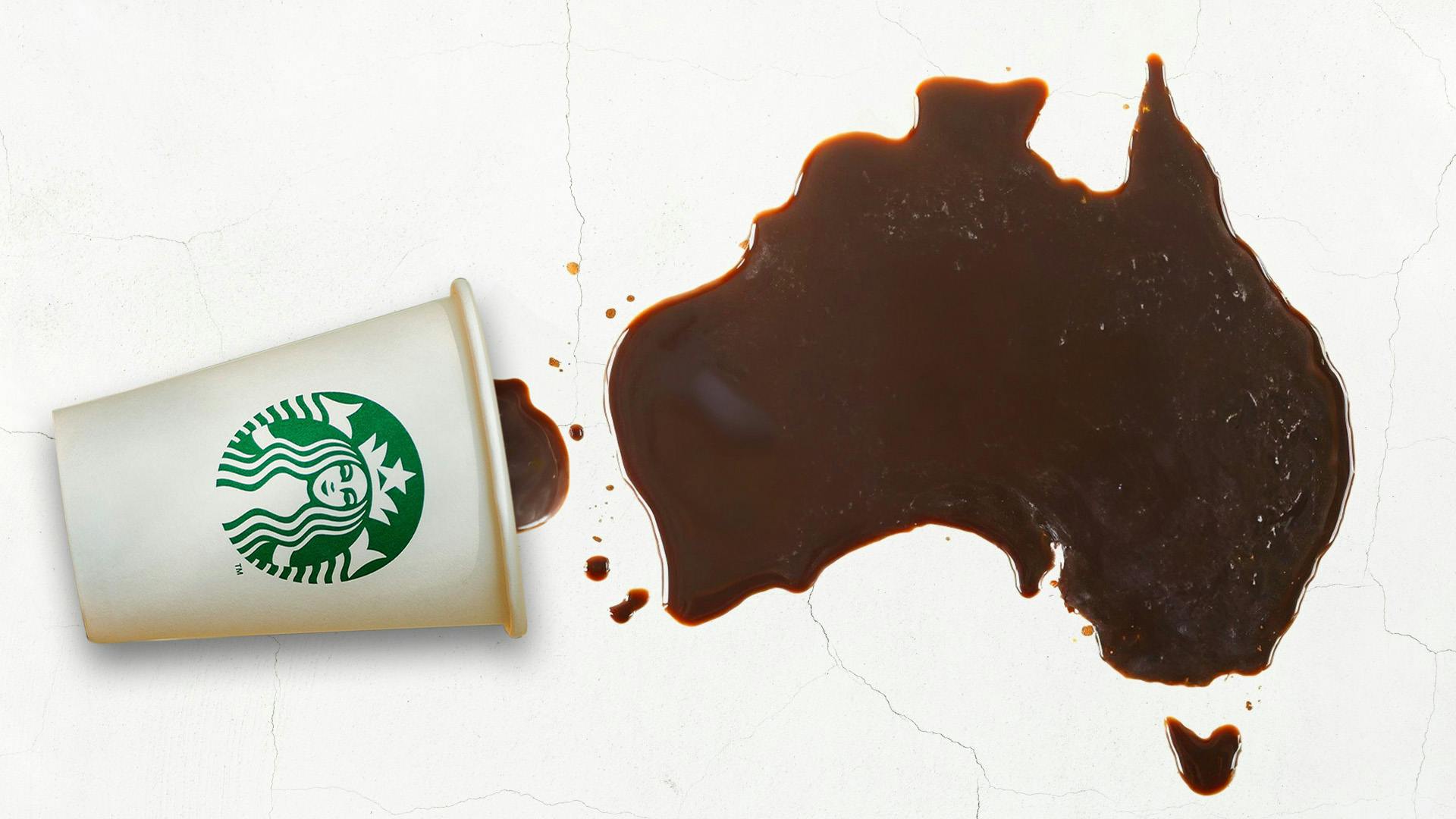 Starbucks Coffee cup spilling into the shape of Australia
