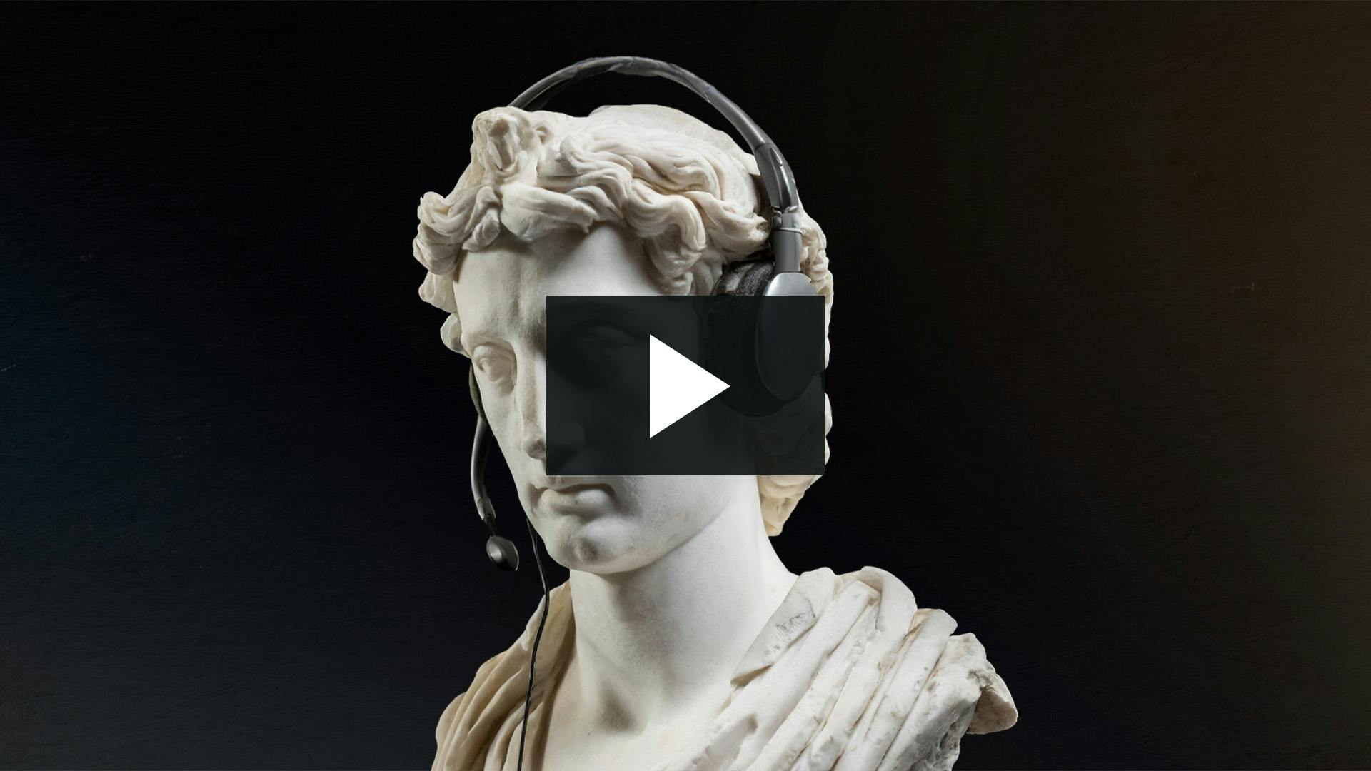 Roman bust with headset on