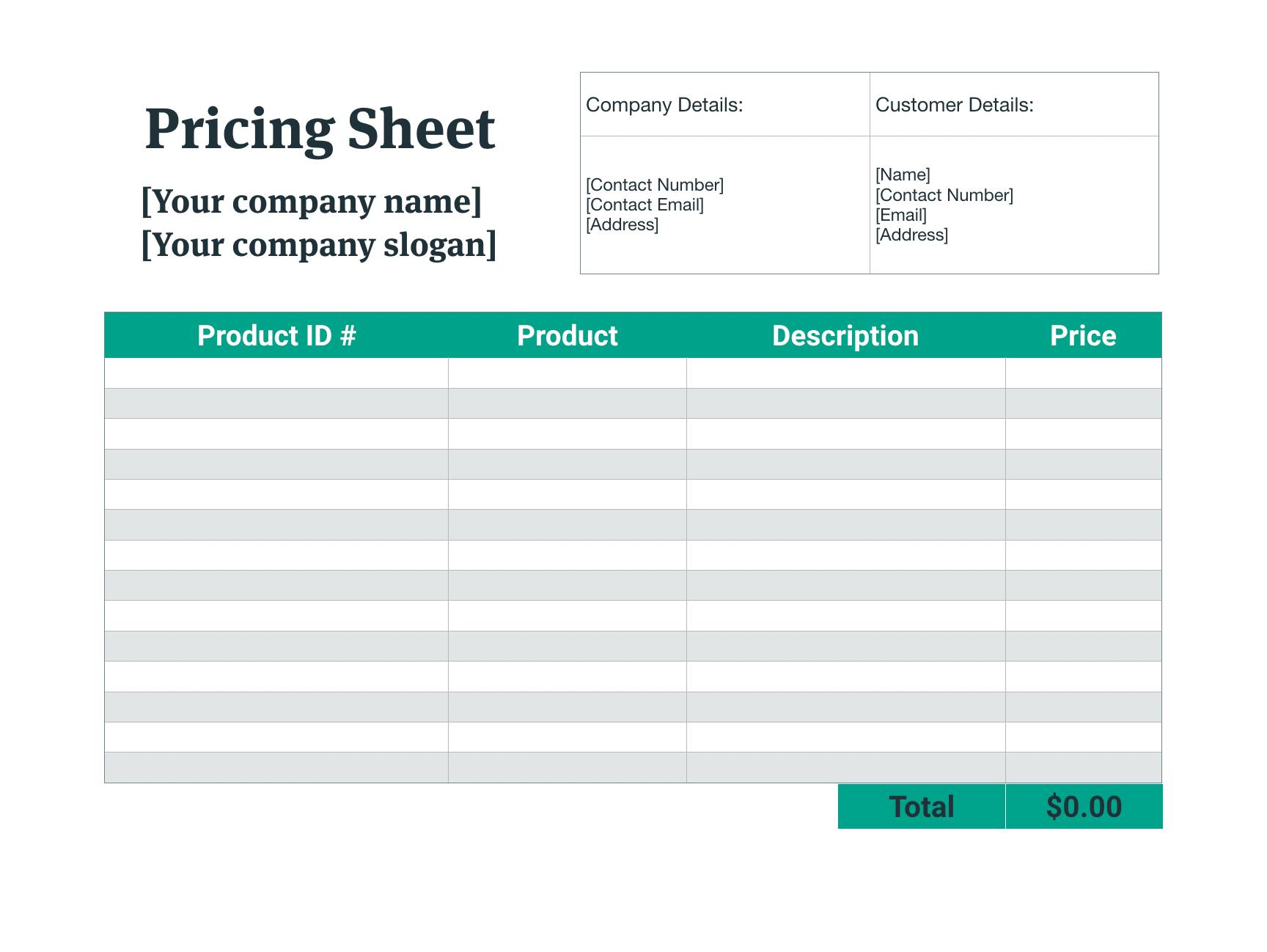 What is a pricing sheet? How to make one + price sheet examples