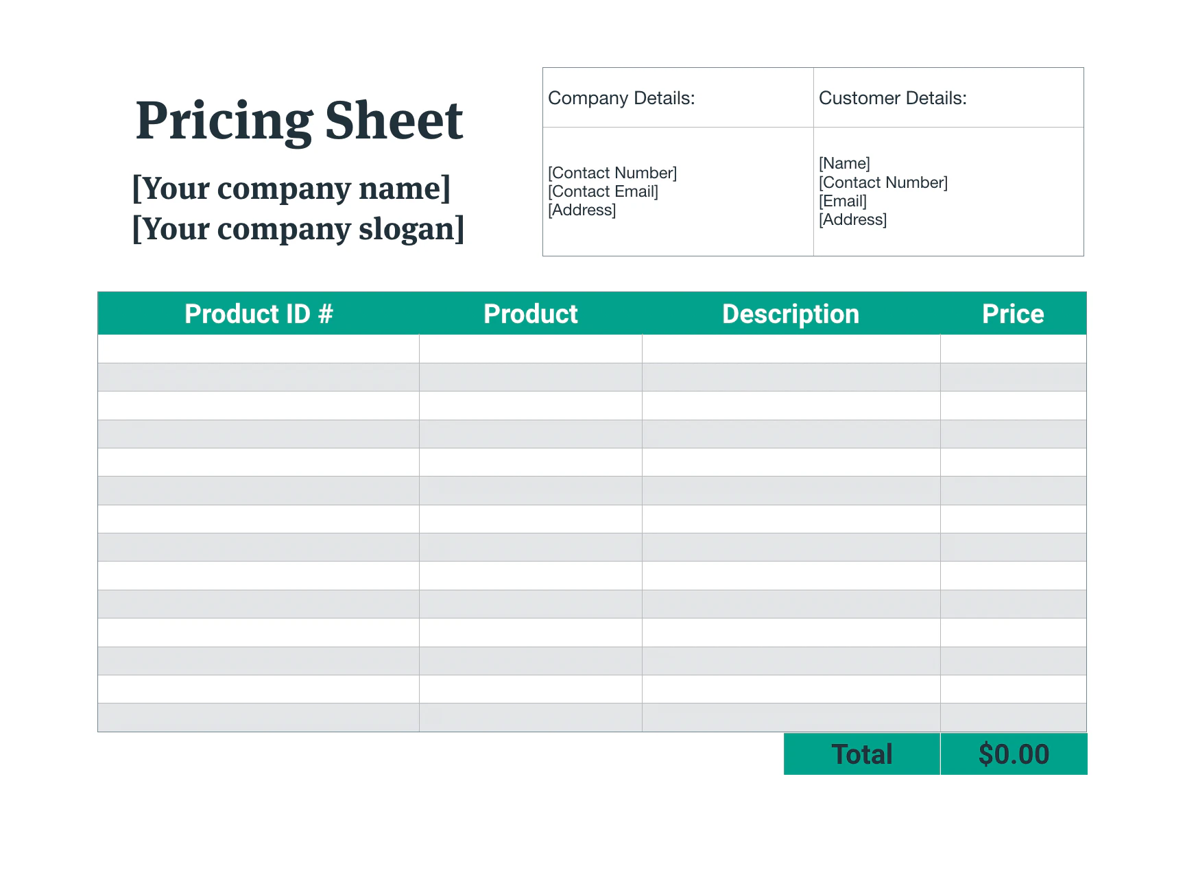 What is a pricing sheet? How to make one + price sheet examples