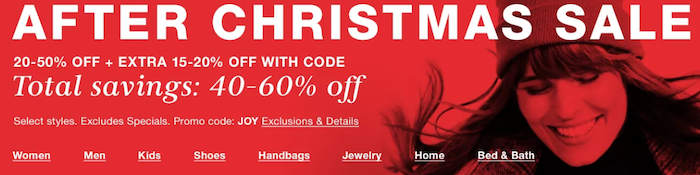 After Christmas sale ad. Total savings: 40-60% off