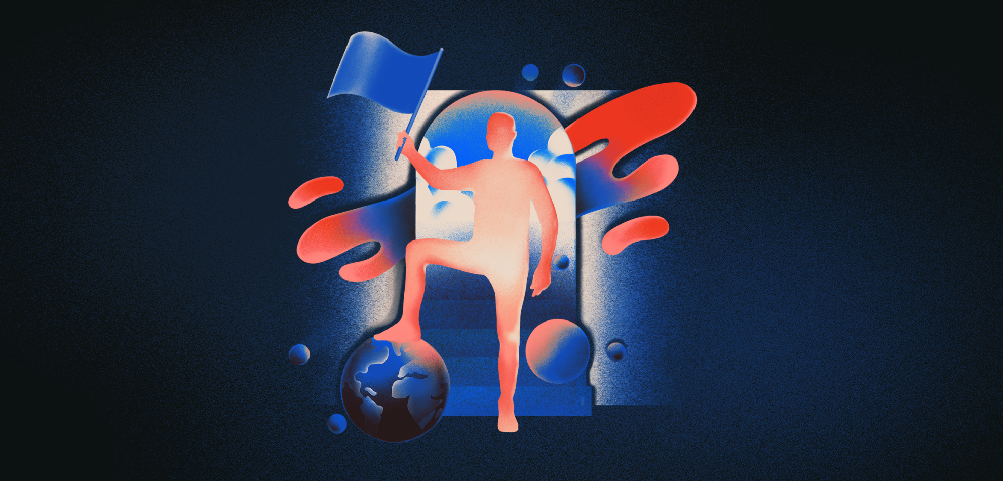 Abstract illustrated image of a body holding a flag