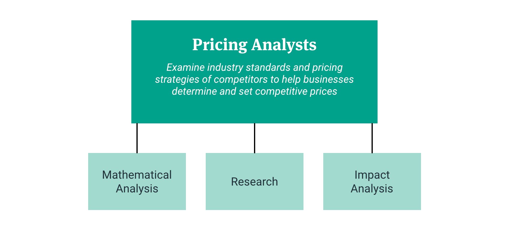 Pricing analysts: examine industry stands and pricing strategies of competitors to help businesses determine and set competitive prices