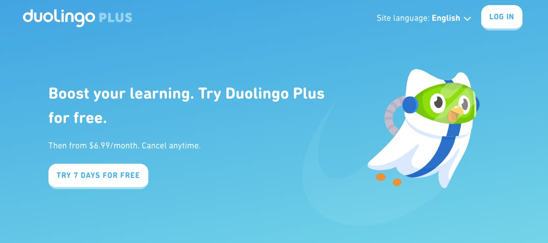 Duolingo Plus landing page