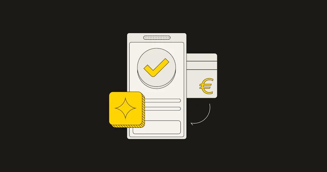 Animated mobile with tick, euro symbol, and Paddle logo