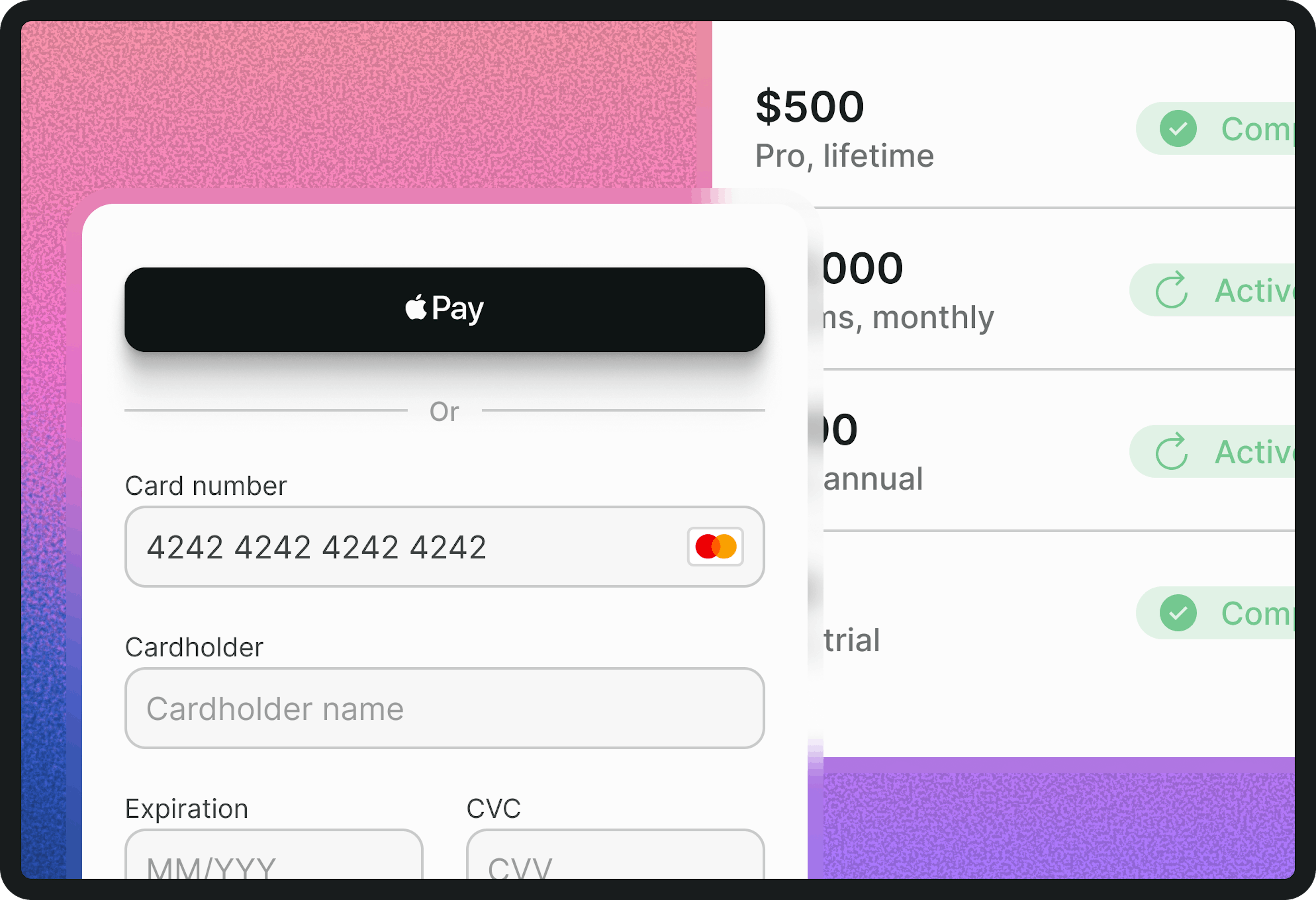 Web revenue UI 