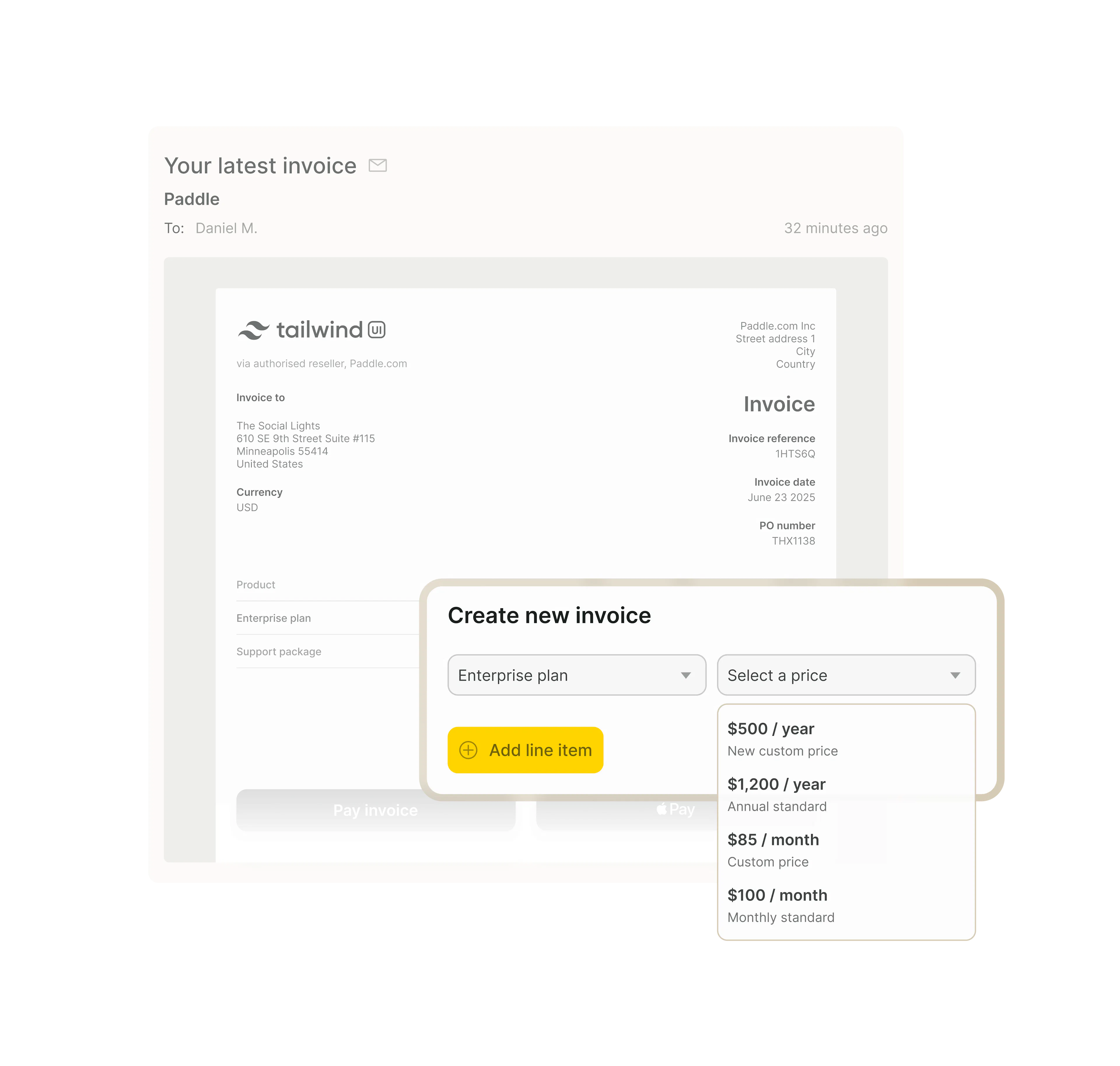 Billing invoice UI