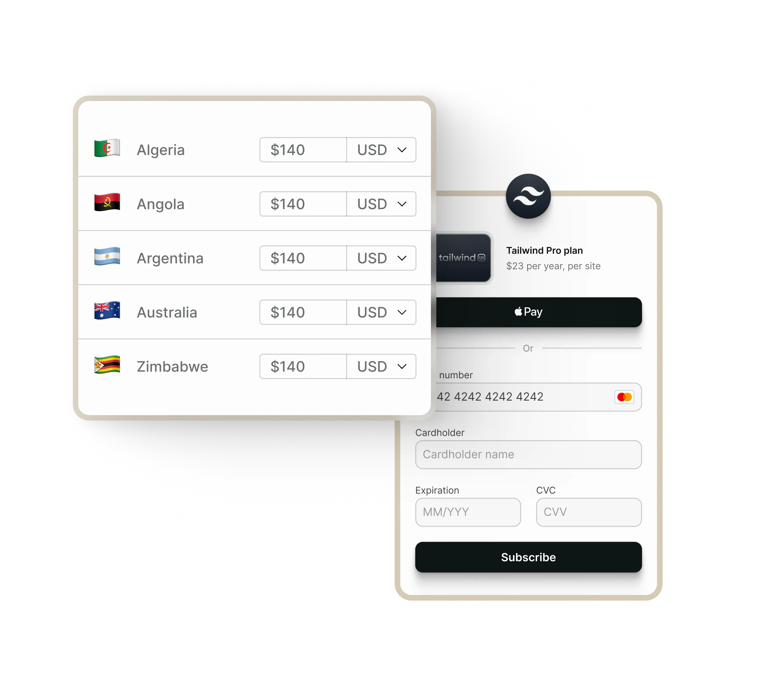 Localized checkout regions UI