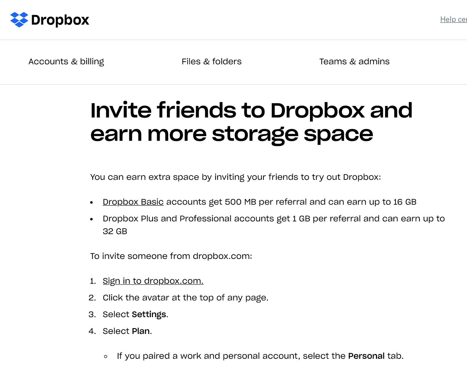 "Invite friends to Dropbox and earn more storage space"