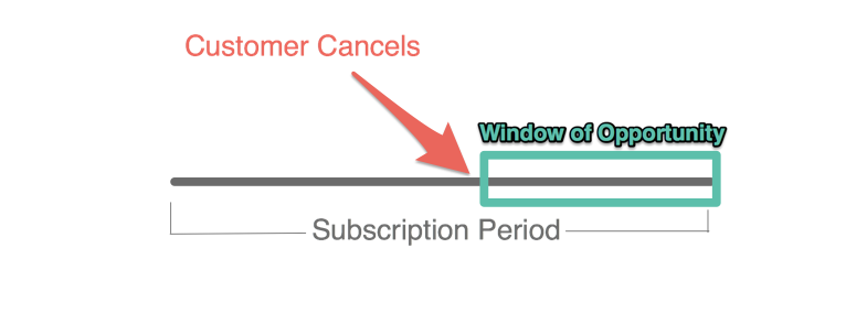 Graphic: Subscription period with window of opportunity from point where customer cancels