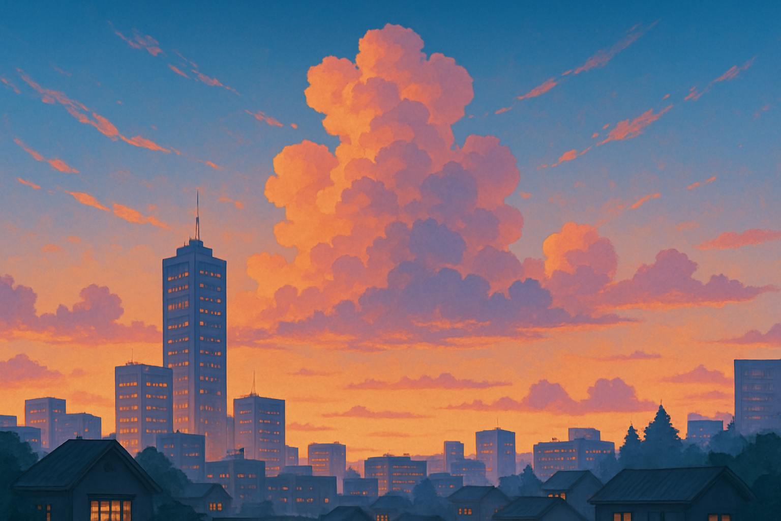 city scape with clouds
