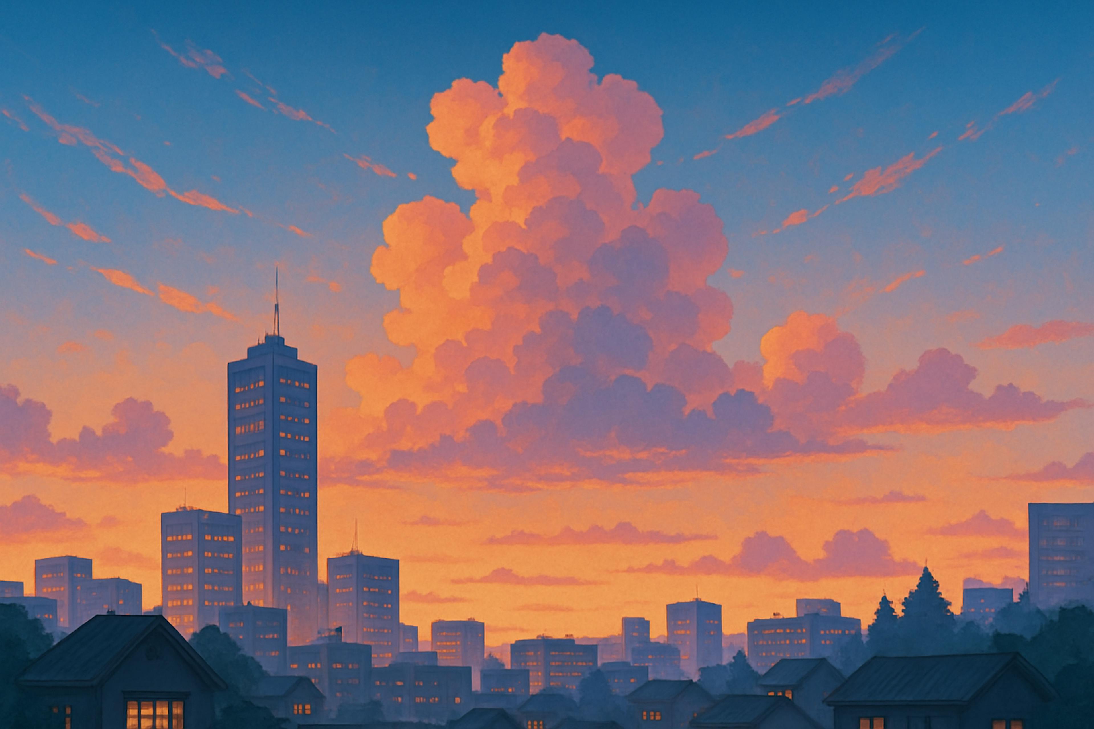 city scape with clouds